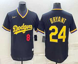 Men%27s Los Angeles Dodgers #8 #24 Kobe Bryant Number Black Pullover Throwback Nike Jerseys->los angeles dodgers->MLB Jersey